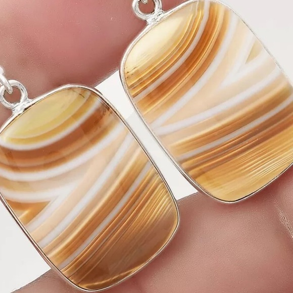 Natural Botswana agate sterling silver earrings - Picture 3 of 4